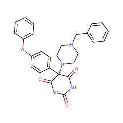 O=C1NC(=O)C(c2ccc(Oc3ccccc3)cc2)(N2CCN(Cc3ccccc3)CC2)C(=O)N1 ZINC000072106113