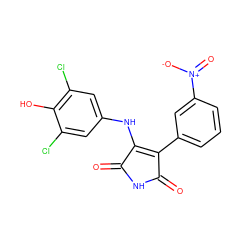 O=C1NC(=O)C(c2cccc([N+](=O)[O-])c2)=C1Nc1cc(Cl)c(O)c(Cl)c1 ZINC000014946011