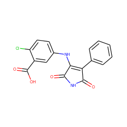 O=C1NC(=O)C(c2ccccc2)=C1Nc1ccc(Cl)c(C(=O)O)c1 ZINC000014946022