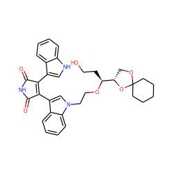 O=C1NC(=O)C(c2cn(CCO[C@@H](CCO)[C@@H]3COC4(CCCCC4)O3)c3ccccc23)=C1c1c[nH]c2ccccc12 ZINC000036187721