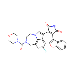 O=C1NC(=O)C(c2cn3c4c(cc(F)cc24)CN(C(=O)N2CCOCC2)CC3)=C1c1coc2ccccc12 ZINC000096929133