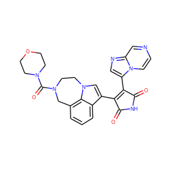 O=C1NC(=O)C(c2cnc3cnccn23)=C1c1cn2c3c(cccc13)CN(C(=O)N1CCOCC1)CC2 ZINC000028137348