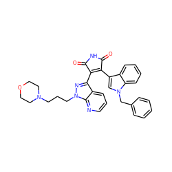 O=C1NC(=O)C(c2nn(CCCN3CCOCC3)c3ncccc23)=C1c1cn(Cc2ccccc2)c2ccccc12 ZINC000103233901