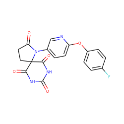 O=C1NC(=O)C2(CCC(=O)N2c2ccc(Oc3ccc(F)cc3)nc2)C(=O)N1 ZINC000001494792