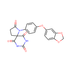 O=C1NC(=O)C2(CCC(=O)N2c2ccc(Oc3ccc4c(c3)OCO4)cc2)C(=O)N1 ZINC000028128415