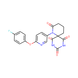 O=C1NC(=O)C2(CCCC(=O)N2c2ccc(Oc3ccc(F)cc3)nc2)C(=O)N1 ZINC000003972083