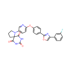 O=C1NC(=O)C2(CCCN2c2ccc(Oc3ccc(-c4nc(-c5cccc(F)c5)co4)cc3)nc2)C(=O)N1 ZINC000003819270