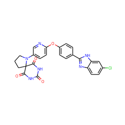 O=C1NC(=O)C2(CCCN2c2ccc(Oc3ccc(-c4nc5ccc(Cl)cc5[nH]4)cc3)nc2)C(=O)N1 ZINC000028960799