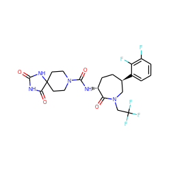 O=C1NC(=O)C2(CCN(C(=O)N[C@@H]3CC[C@@H](c4cccc(F)c4F)CN(CC(F)(F)F)C3=O)CC2)N1 ZINC000045299114