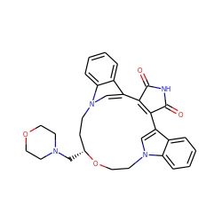 O=C1NC(=O)C2=C1c1cn(c3ccccc13)CCO[C@H](CN1CCOCC1)CCn1cc2c2ccccc21 ZINC000013604309