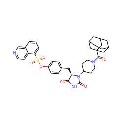 O=C1NC(=O)N(C2CCN(C(=O)C34CC5CC(CC(C5)C3)C4)CC2)[C@@H]1Cc1ccc(OS(=O)(=O)c2cccc3cnccc23)cc1 ZINC000299862277