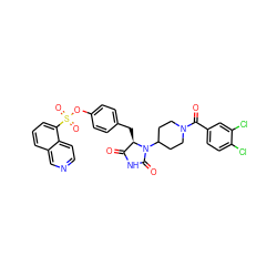 O=C1NC(=O)N(C2CCN(C(=O)c3ccc(Cl)c(Cl)c3)CC2)[C@@H]1Cc1ccc(OS(=O)(=O)c2cccc3cnccc23)cc1 ZINC000205331818