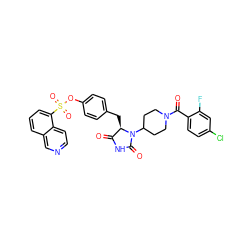 O=C1NC(=O)N(C2CCN(C(=O)c3ccc(Cl)cc3F)CC2)[C@@H]1Cc1ccc(OS(=O)(=O)c2cccc3cnccc23)cc1 ZINC000205331895