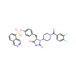 O=C1NC(=O)N(C2CCN(C(=O)c3ccc(F)c(F)c3)CC2)[C@@H]1Cc1ccc(OS(=O)(=O)c2cccc3cnccc23)cc1 ZINC000205330562