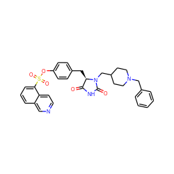 O=C1NC(=O)N(CC2CCN(Cc3ccccc3)CC2)[C@@H]1Cc1ccc(OS(=O)(=O)c2cccc3cnccc23)cc1 ZINC000205343389