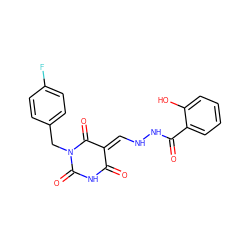 O=C1NC(=O)N(Cc2ccc(F)cc2)C(=O)/C1=C/NNC(=O)c1ccccc1O ZINC000005119661