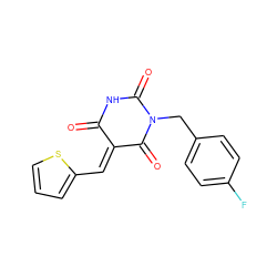 O=C1NC(=O)N(Cc2ccc(F)cc2)C(=O)/C1=C/c1cccs1 ZINC000004821782