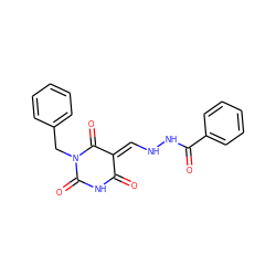 O=C1NC(=O)N(Cc2ccccc2)C(=O)/C1=C/NNC(=O)c1ccccc1 ZINC000009065036