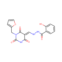 O=C1NC(=O)N(Cc2ccco2)C(=O)/C1=C/NNC(=O)c1ccccc1O ZINC000004856550