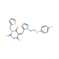 O=C1NC(=O)N(Cc2ccco2)C(=O)/C1=C\c1cccn1CCOc1ccc(Cl)cc1 ZINC000013496679