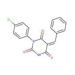 O=C1NC(=O)N(c2ccc(Cl)cc2)C(=O)/C1=C\c1ccccc1 ZINC000000179593