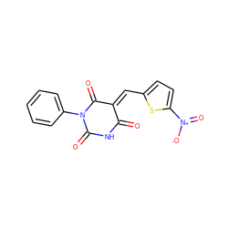 O=C1NC(=O)N(c2ccccc2)C(=O)/C1=C/c1ccc([N+](=O)[O-])s1 ZINC000001305619