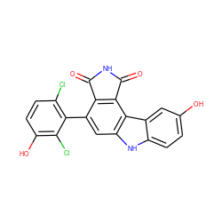 O=C1NC(=O)c2c1c(-c1c(Cl)ccc(O)c1Cl)cc1[nH]c3ccc(O)cc3c21 ZINC000034804195