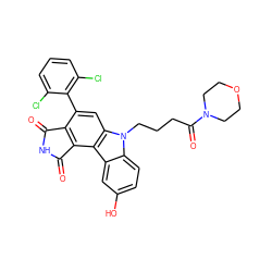 O=C1NC(=O)c2c1c(-c1c(Cl)cccc1Cl)cc1c2c2cc(O)ccc2n1CCCC(=O)N1CCOCC1 ZINC000049872209