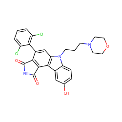 O=C1NC(=O)c2c1c(-c1c(Cl)cccc1Cl)cc1c2c2cc(O)ccc2n1CCCN1CCOCC1 ZINC000049872520