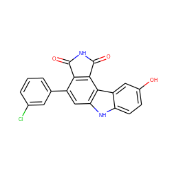 O=C1NC(=O)c2c1c(-c1cccc(Cl)c1)cc1[nH]c3ccc(O)cc3c21 ZINC000034804142