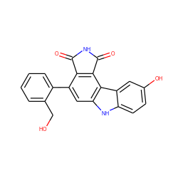 O=C1NC(=O)c2c1c(-c1ccccc1CO)cc1[nH]c3ccc(O)cc3c21 ZINC000034804151