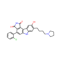 O=C1NC(=O)c2c1c(-c1ccccc1Cl)cc1[nH]c3cc(CCCCN4CCCC4)c(O)cc3c21 ZINC000029126937