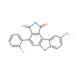 O=C1NC(=O)c2c1c(-c1ccccc1Cl)cc1[nH]c3ccc(O)cc3c21 ZINC000034804008