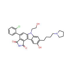 O=C1NC(=O)c2c1c(-c1ccccc1Cl)cc1c2c2cc(O)c(CCCCN3CCCC3)cc2n1CCO ZINC000029127505