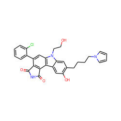 O=C1NC(=O)c2c1c(-c1ccccc1Cl)cc1c2c2cc(O)c(CCCCn3cccc3)cc2n1CCO ZINC000044406574