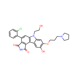 O=C1NC(=O)c2c1c(-c1ccccc1Cl)cc1c2c2cc(O)c(OCCCN3CCCC3)cc2n1CCO ZINC000029127030