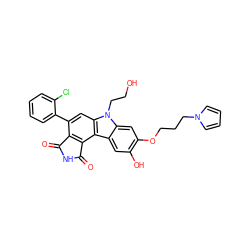 O=C1NC(=O)c2c1c(-c1ccccc1Cl)cc1c2c2cc(O)c(OCCCn3cccc3)cc2n1CCO ZINC000044430661