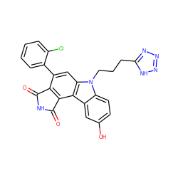 O=C1NC(=O)c2c1c(-c1ccccc1Cl)cc1c2c2cc(O)ccc2n1CCCc1nnn[nH]1 ZINC000038748737