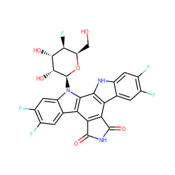 O=C1NC(=O)c2c1c1c3cc(F)c(F)cc3[nH]c1c1c2c2cc(F)c(F)cc2n1[C@@H]1O[C@H](CO)[C@H](F)[C@@H](O)[C@H]1O ZINC000261126429