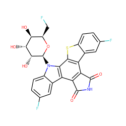 O=C1NC(=O)c2c1c1c3cc(F)ccc3sc1c1c2c2cc(F)ccc2n1[C@@H]1O[C@H](CF)[C@H](O)[C@@H](O)[C@H]1O ZINC000028474390