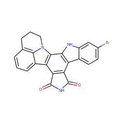 O=C1NC(=O)c2c1c1c3ccc(Br)cc3[nH]c1c1c2c2cccc3c2n1CCC3 ZINC000014945581