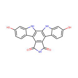 O=C1NC(=O)c2c1c1c3ccc(O)cc3[nH]c1c1[nH]c3cc(O)ccc3c21 ZINC000014855753