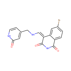 O=C1NC(=O)c2ccc(Br)cc2/C1=C/NCc1cc[nH]c(=O)c1 ZINC000040845860