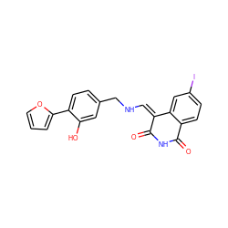 O=C1NC(=O)c2ccc(I)cc2/C1=C/NCc1ccc(-c2ccco2)c(O)c1 ZINC000040918950