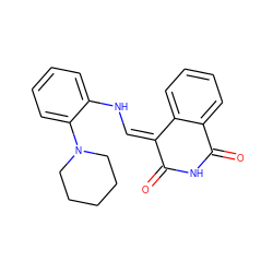 O=C1NC(=O)c2ccccc2/C1=C\Nc1ccccc1N1CCCCC1 ZINC000016720870