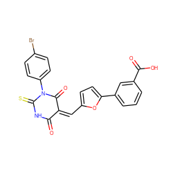 O=C1NC(=S)N(c2ccc(Br)cc2)C(=O)/C1=C\c1ccc(-c2cccc(C(=O)O)c2)o1 ZINC000002121553