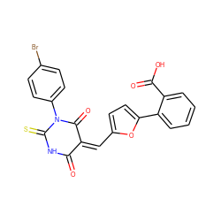 O=C1NC(=S)N(c2ccc(Br)cc2)C(=O)/C1=C\c1ccc(-c2ccccc2C(=O)O)o1 ZINC000013810515