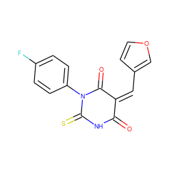 O=C1NC(=S)N(c2ccc(F)cc2)C(=O)/C1=C\c1ccoc1 ZINC000004819699