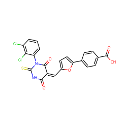 O=C1NC(=S)N(c2cccc(Cl)c2Cl)C(=O)/C1=C\c1ccc(-c2ccc(C(=O)O)cc2)o1 ZINC000017056236
