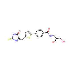 O=C1NC(=S)N/C1=C/c1ccc(-c2ccc(C(=O)NC[C@H](O)CO)cc2)s1 ZINC000103237704